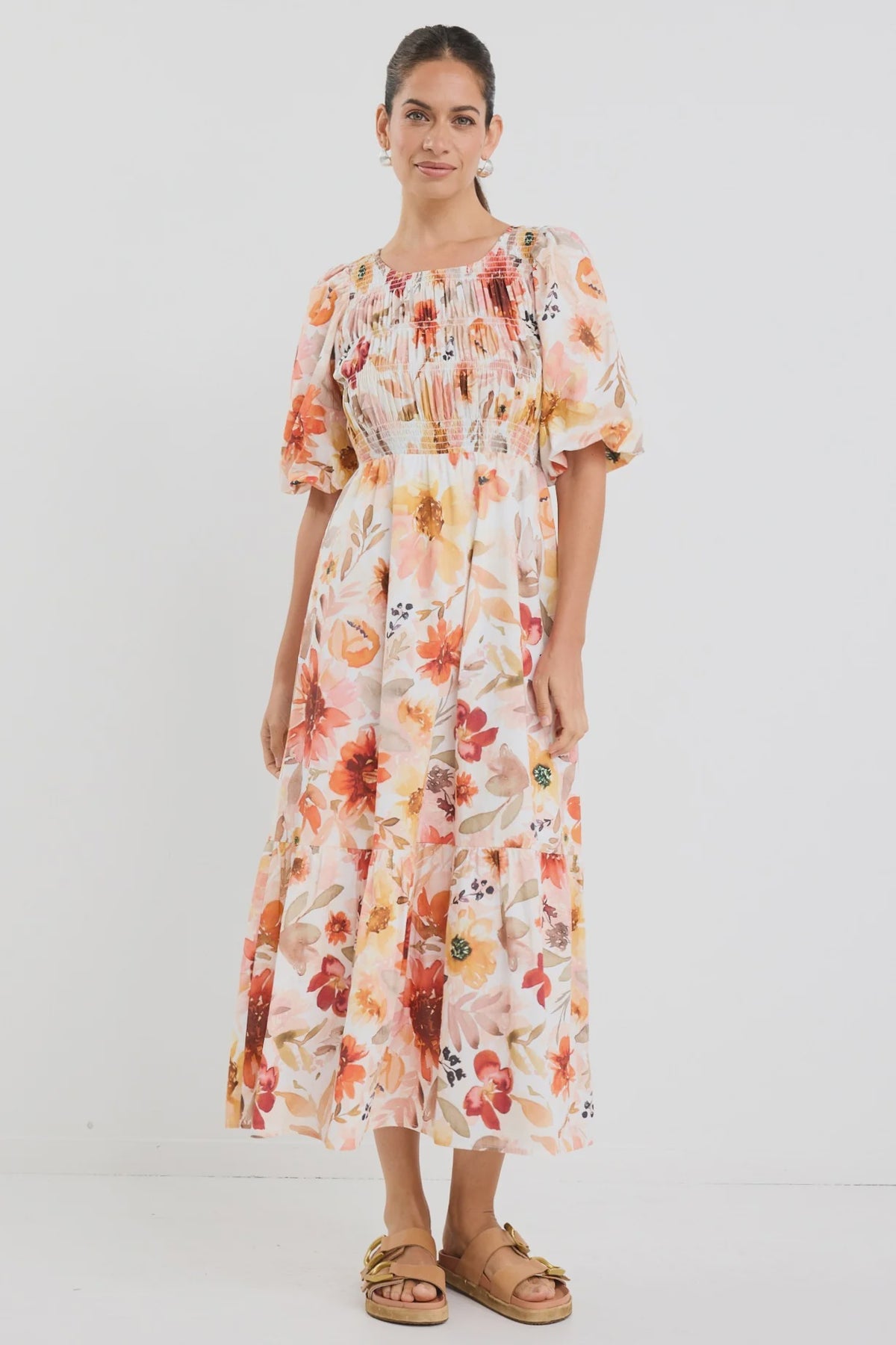 Milano Sunrise Meadow Short Sleeve Tiered Maxi Dress