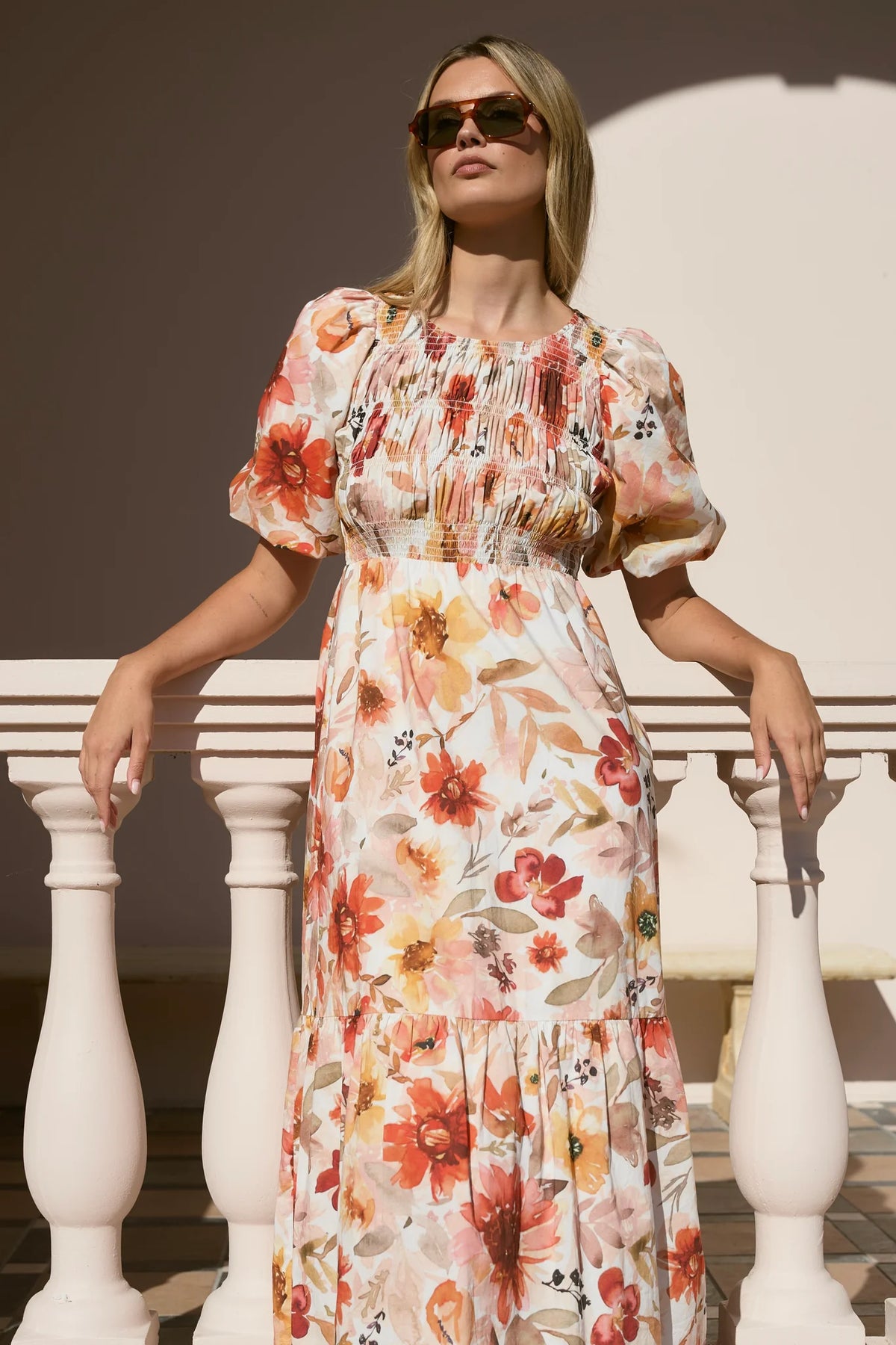 Milano Sunrise Meadow Short Sleeve Tiered Maxi Dress