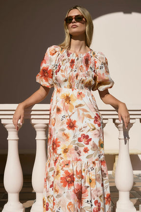 Milano Sunrise Meadow Short Sleeve Tiered Maxi Dress