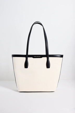 Natural Canvas Black Trim Tote Bag