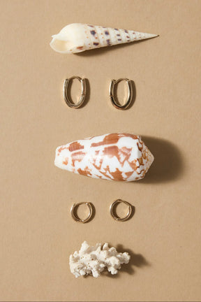 Oblong Hoop Huggie Set Gold Earrings