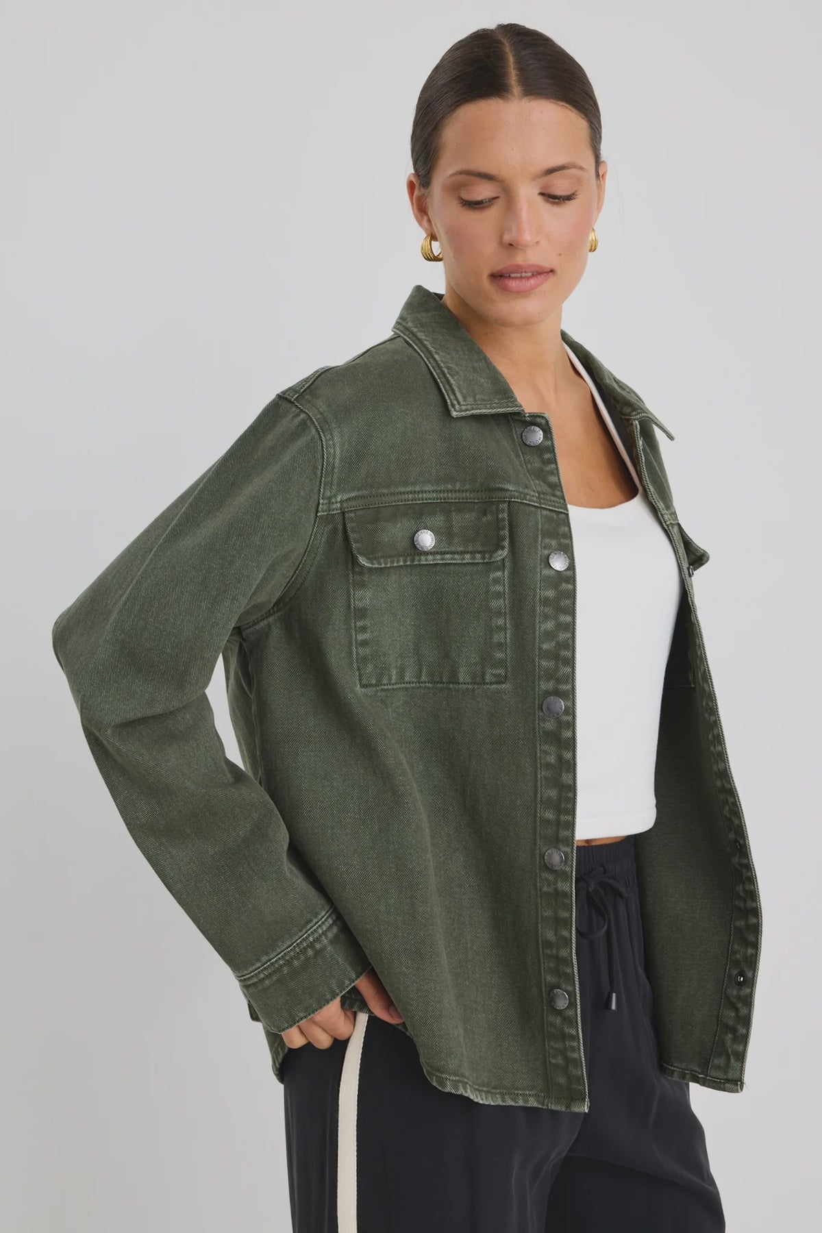 Penny Dark Khaki Denim Shacket