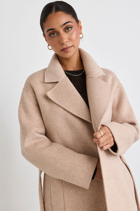 Geneva Oat Wool Blend Belted Coat