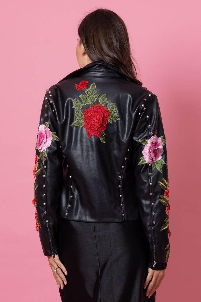 ROSIE FAUX LEATHER JACKET ROSE BLACK