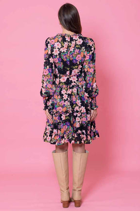 RHIANNON DRESS FLURO FLORAL BLACK