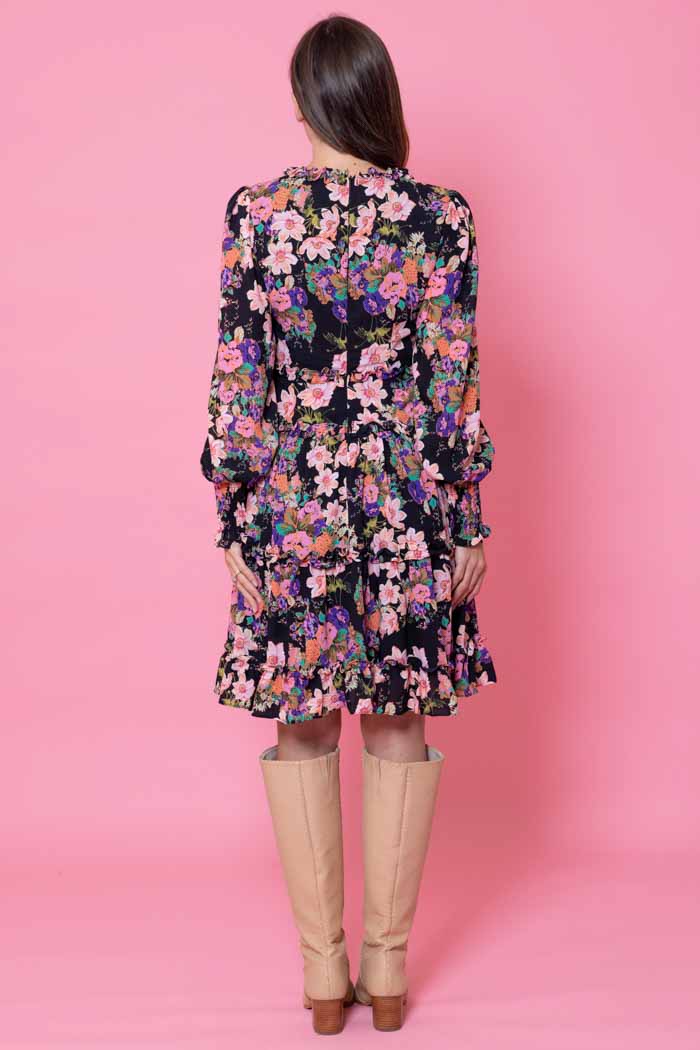 RHIANNON DRESS FLURO FLORAL BLACK