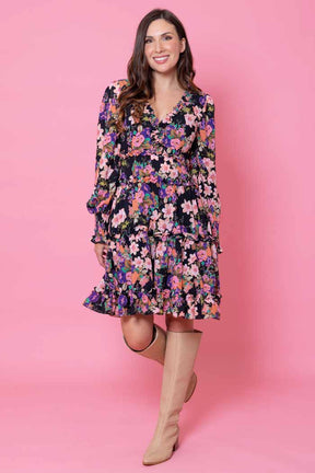 RHIANNON DRESS FLURO FLORAL BLACK