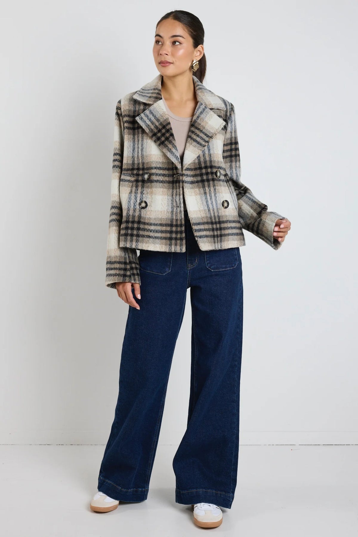 Rider Charcoal Check Short Double Breasted Coat