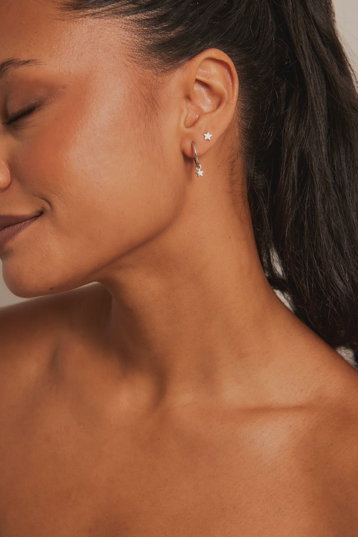 Star Sleeper Stud Set Rhodium Earrings