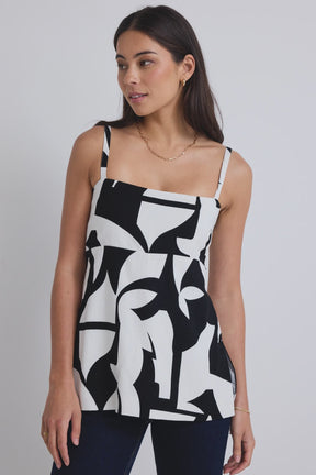 Sunkissed Black White Cutout Print Split Hem Cami Top.