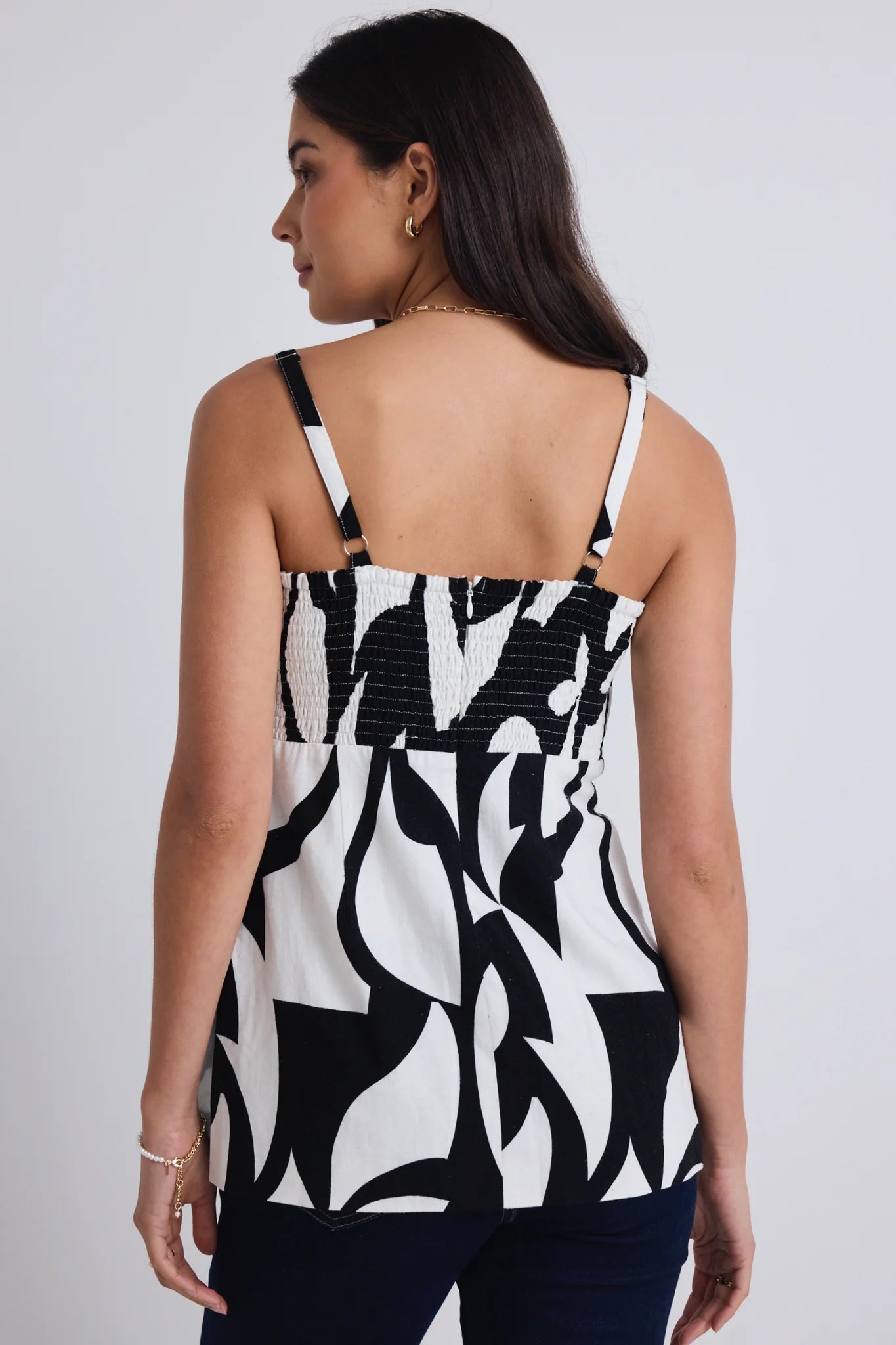 Sunkissed Black White Cutout Print Split Hem Cami Top.