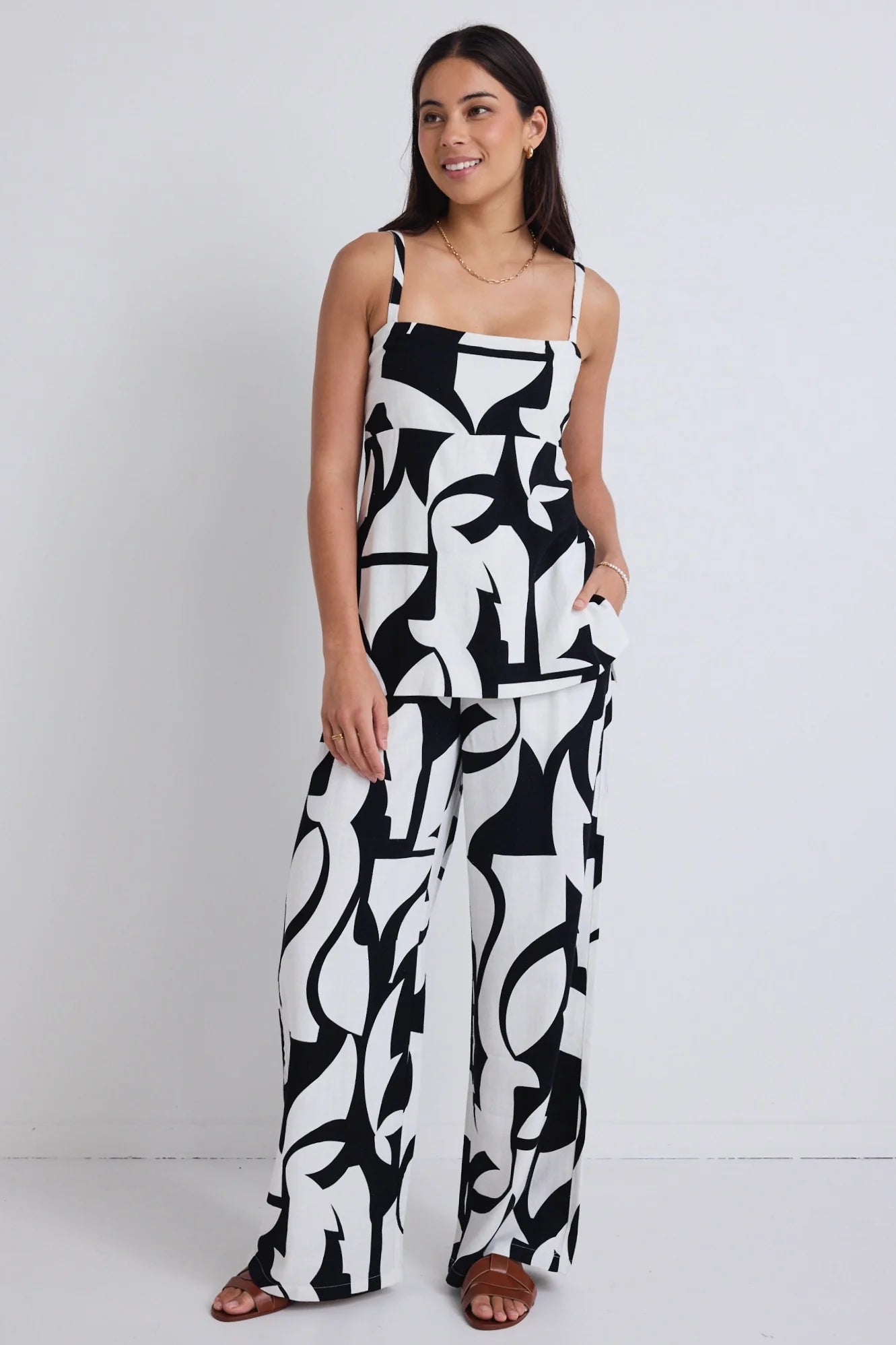 Metropolitan Black White Cutout Print Wide Leg Pants