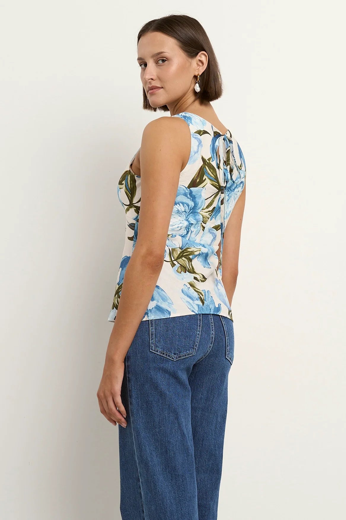Vienna Blue Vintage Floral V Neck Sleeveless Top Regular Price