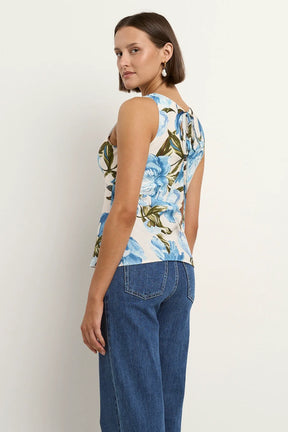 Vienna Blue Vintage Floral V Neck Sleeveless Top Regular Price