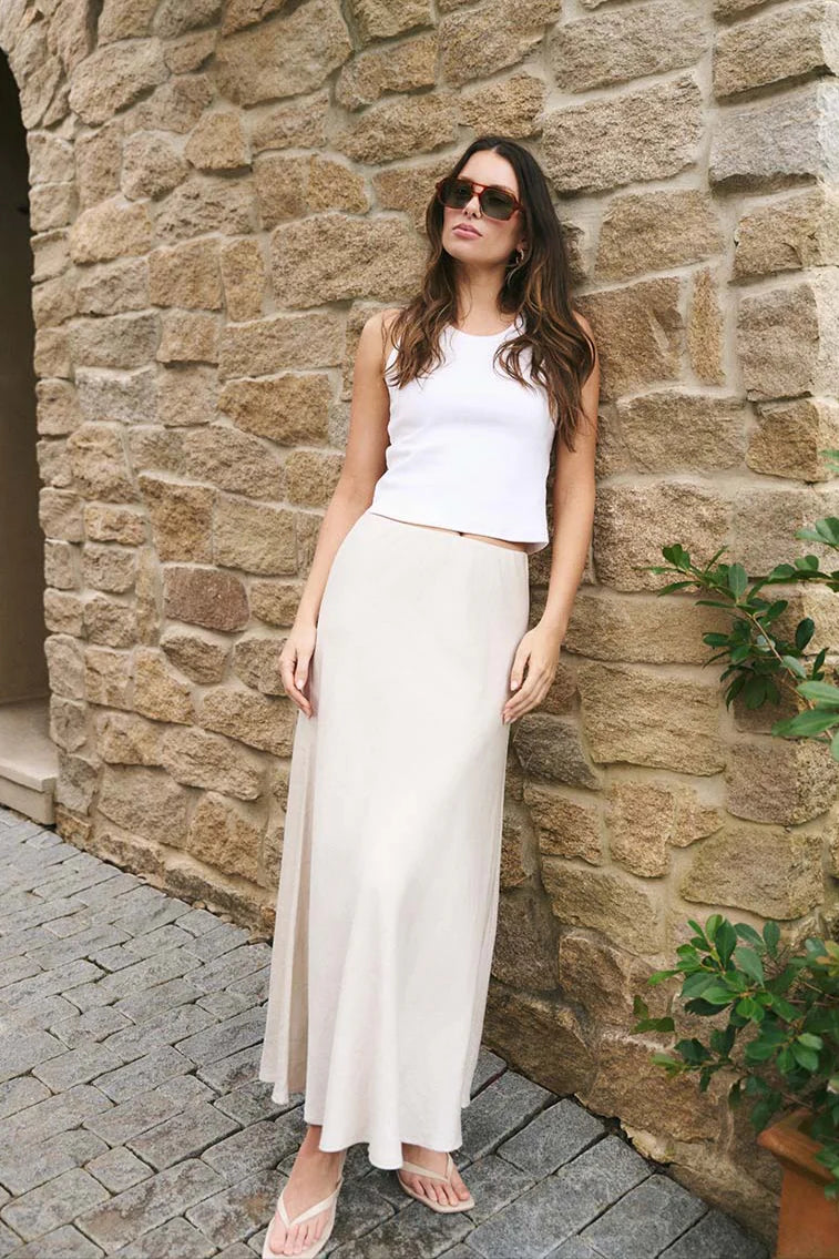 Lagos Natural Linen Blend Bias Maxi Skirt