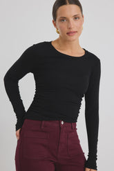 Muster Black Stretch Rouched Side Crew Top