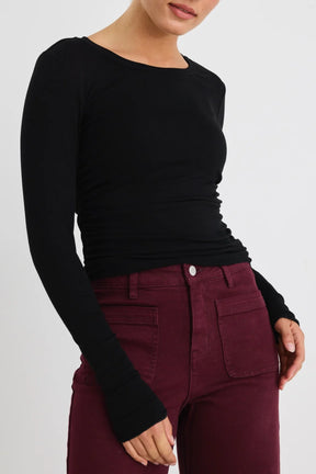 Muster Black Stretch Rouched Side Crew Top