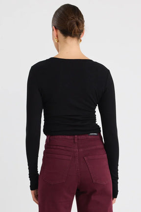 Muster Black Stretch Rouched Side Crew Top