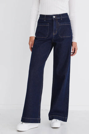 Zoey Indigo High Rise Wide Leg Pocket Jean