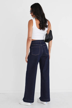 Zoey Indigo High Rise Wide Leg Pocket Jean