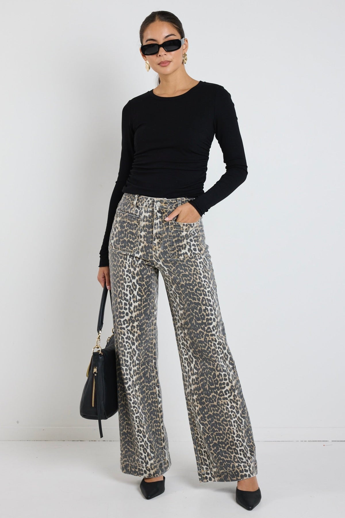 Zoey Leopard High Rise Wide Leg Pocket Jean