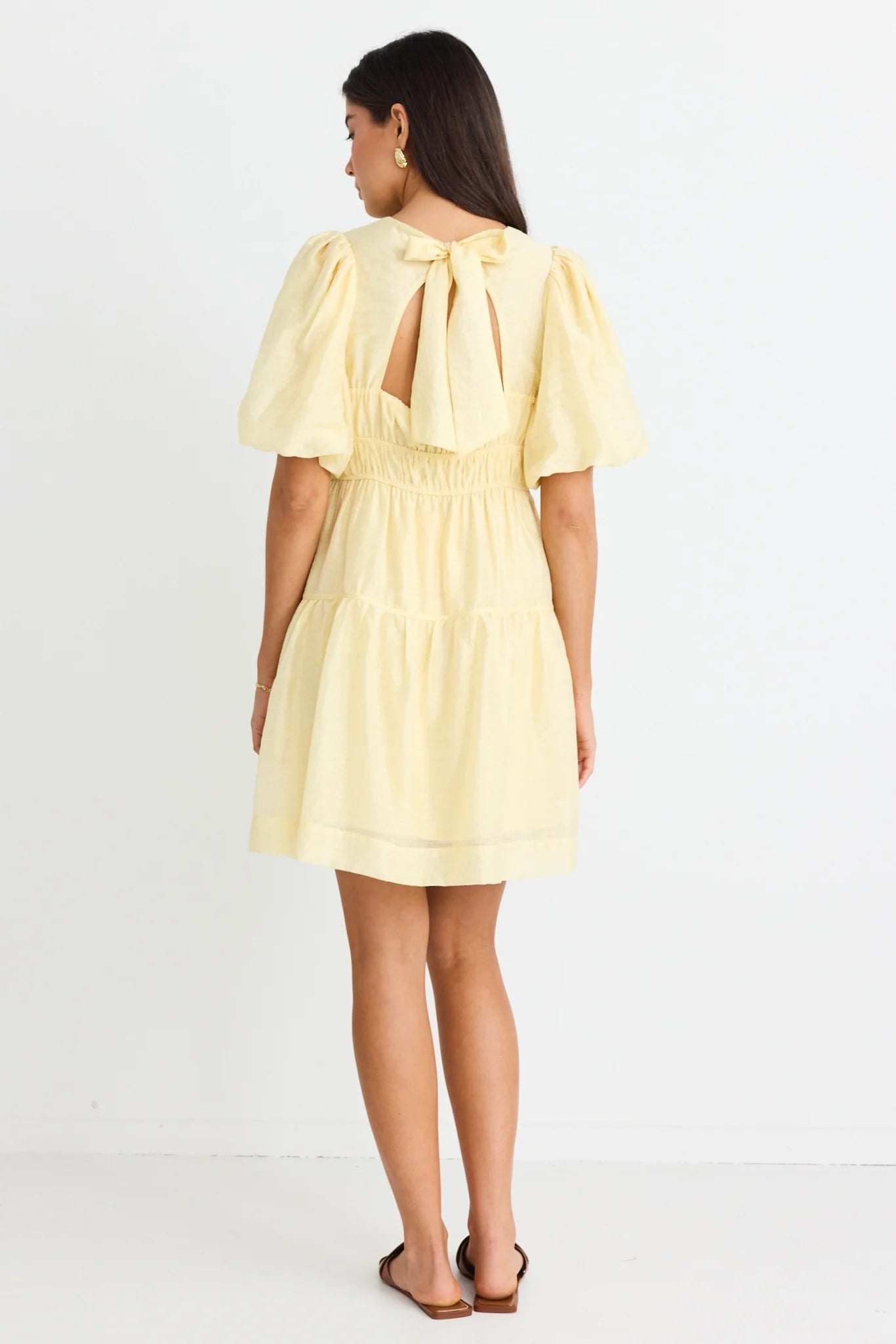 Axel Butter Puff Sleeve Bow Back Mini Dress