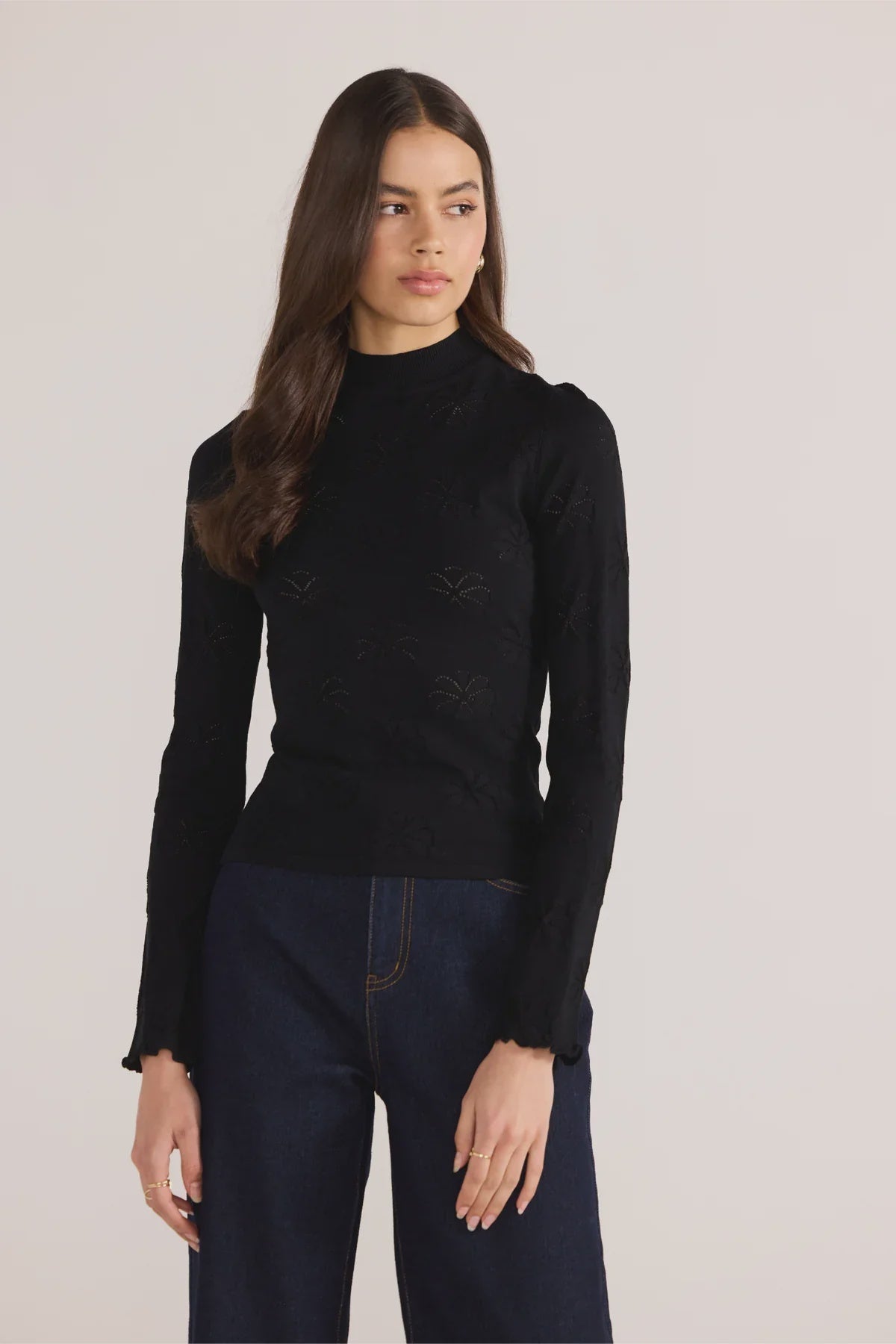 Mink Pink - Bowie Pointelle Skivvy Top Black