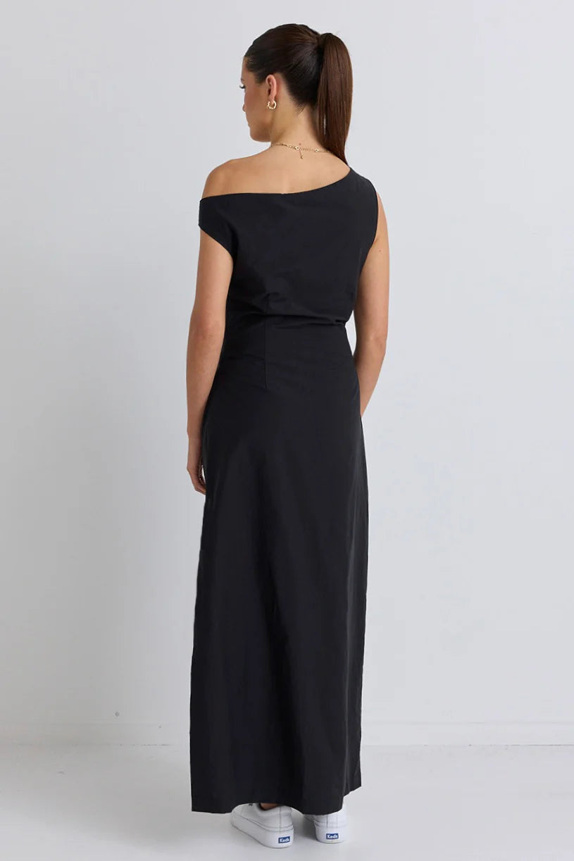 Classified Black Off Shoulder Tuck Midi Dress