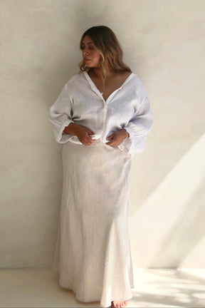 Lagos Natural Linen Blend Bias Maxi Skirt