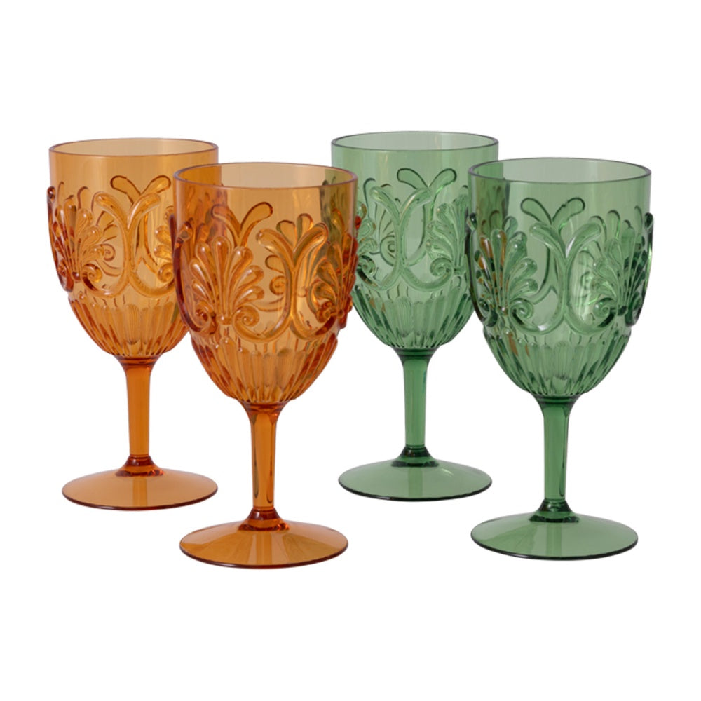 Picnic Retro Floral Set Of 2 Outdoor Wine Glasses - Green