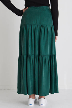 Pippa Forest Cupro Tiered Maxi Skirt