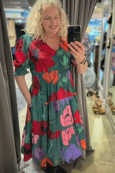 Annah S - Dolly Dress - Green Poppies
