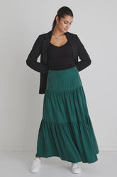 Pippa Forest Cupro Tiered Maxi Skirt